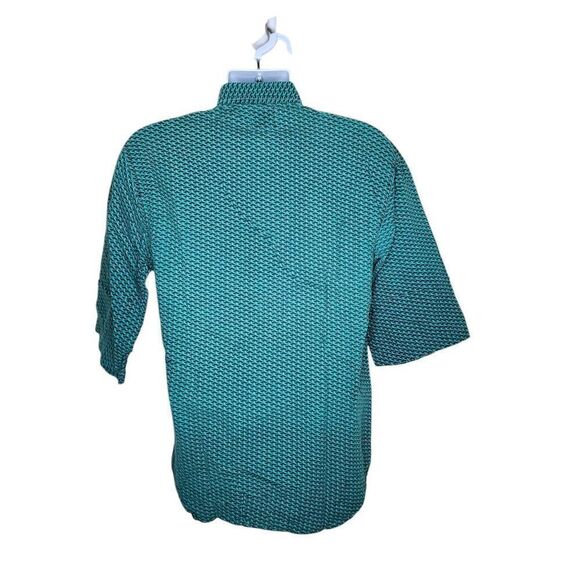 Vintage 80s Tomato Geo Check Short Sleeve Button Up Mens Shirt Size M Green - Picture 4 of 7